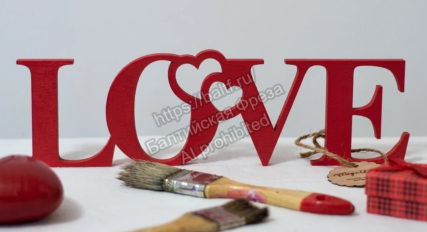 Объемное слово LOVE из дерева выкрашенное в красный цвет