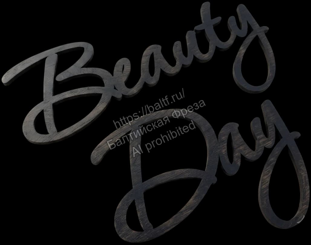 Деревянная интерьерная надпись Beauty Day тонированная в темный цвет