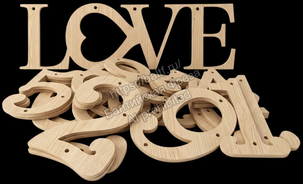 Оптовая партия заготовок деревянных слов LOVE и цифр из шлифованной фанеры